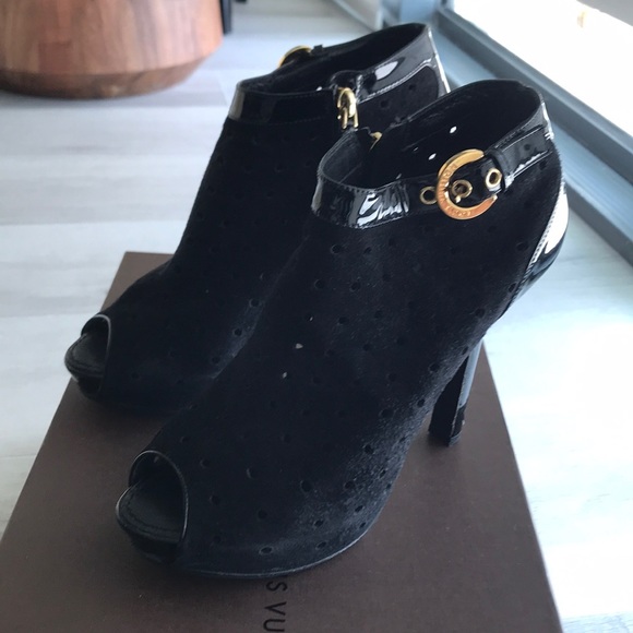 Louis Vuitton black open toe booties boots 36.5 - Picture 2 of 6